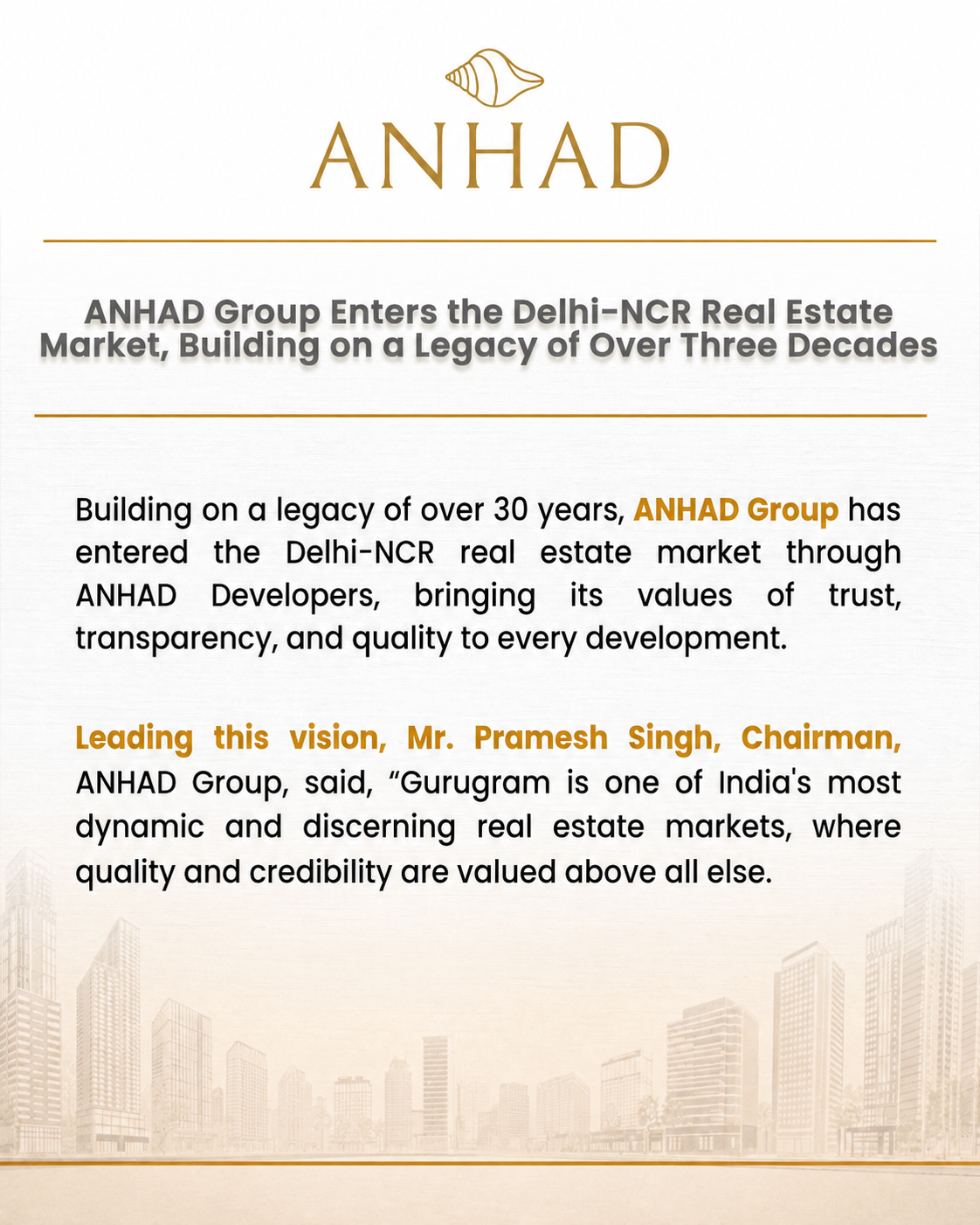 ANHAD Group Enters the Delhi-NCR Real Estate Market